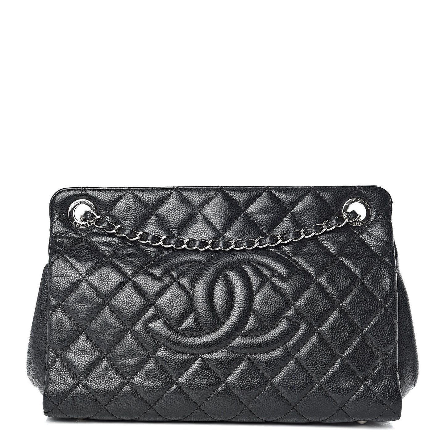 Caviar Quilted Timeless CC Shopping Tote Black