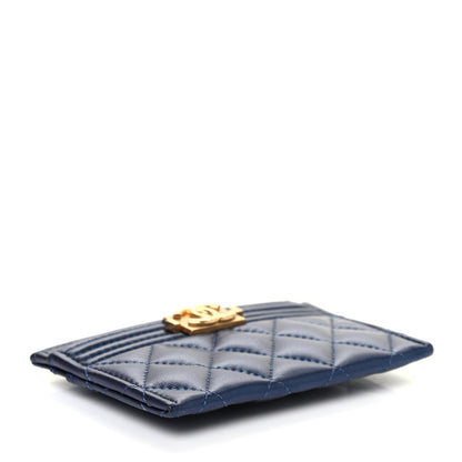 Chanel Metallic Lambskin Quilted Boy Card Holder Navy Blue 4 of 7