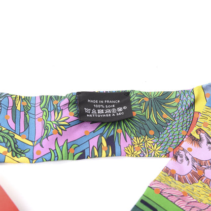 Hermes Silk Animapolis Plumetis Twilly Rose Vert Orange Fluo 2 of 7