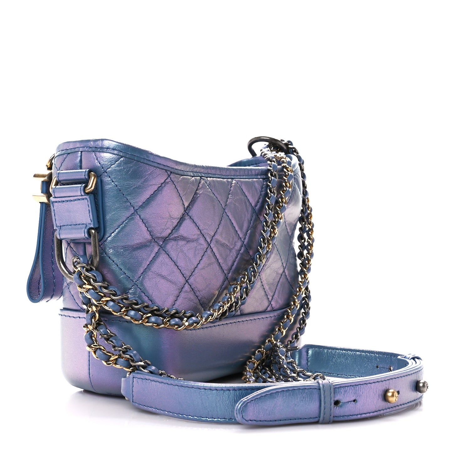 Iridescent Aged Calfskin Quilted Small Gabrielle Hobo Blue