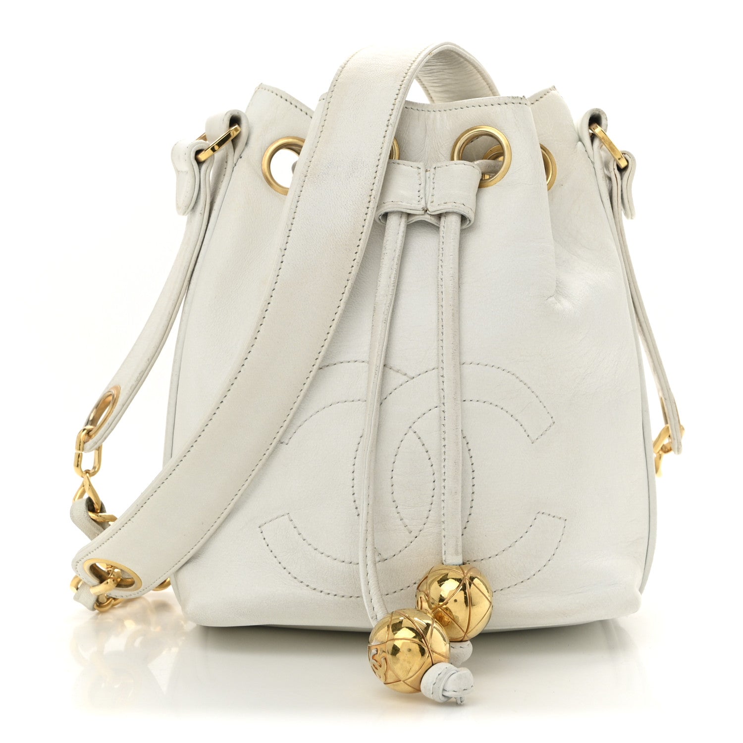 Chanel Lambskin CC Drawstring Bucket Bag White 1 of 17