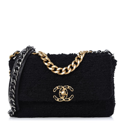 Chanel Tweed Quilted Medium Chanel 19 Flap Black 1 of 9