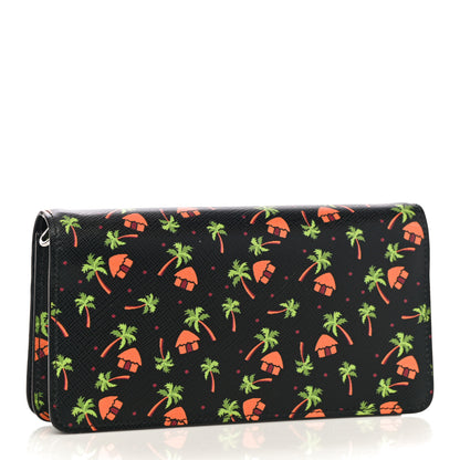 Prada Saffiano Palm Tree Print Chain Wallet Black 4 of 10