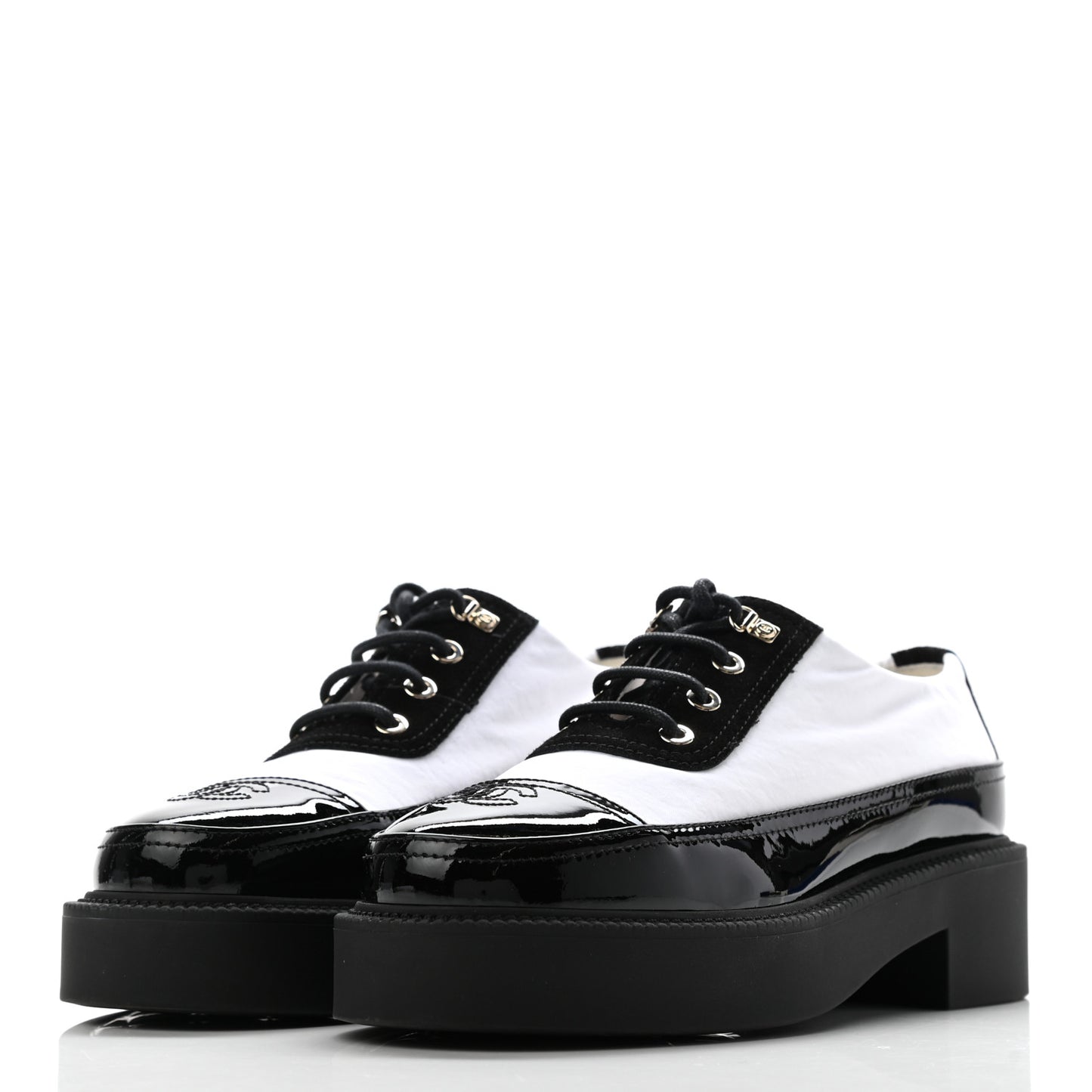 Nylon Suede Patent Calfskin CC Captoe Lace Up Oxfords 36 White Black