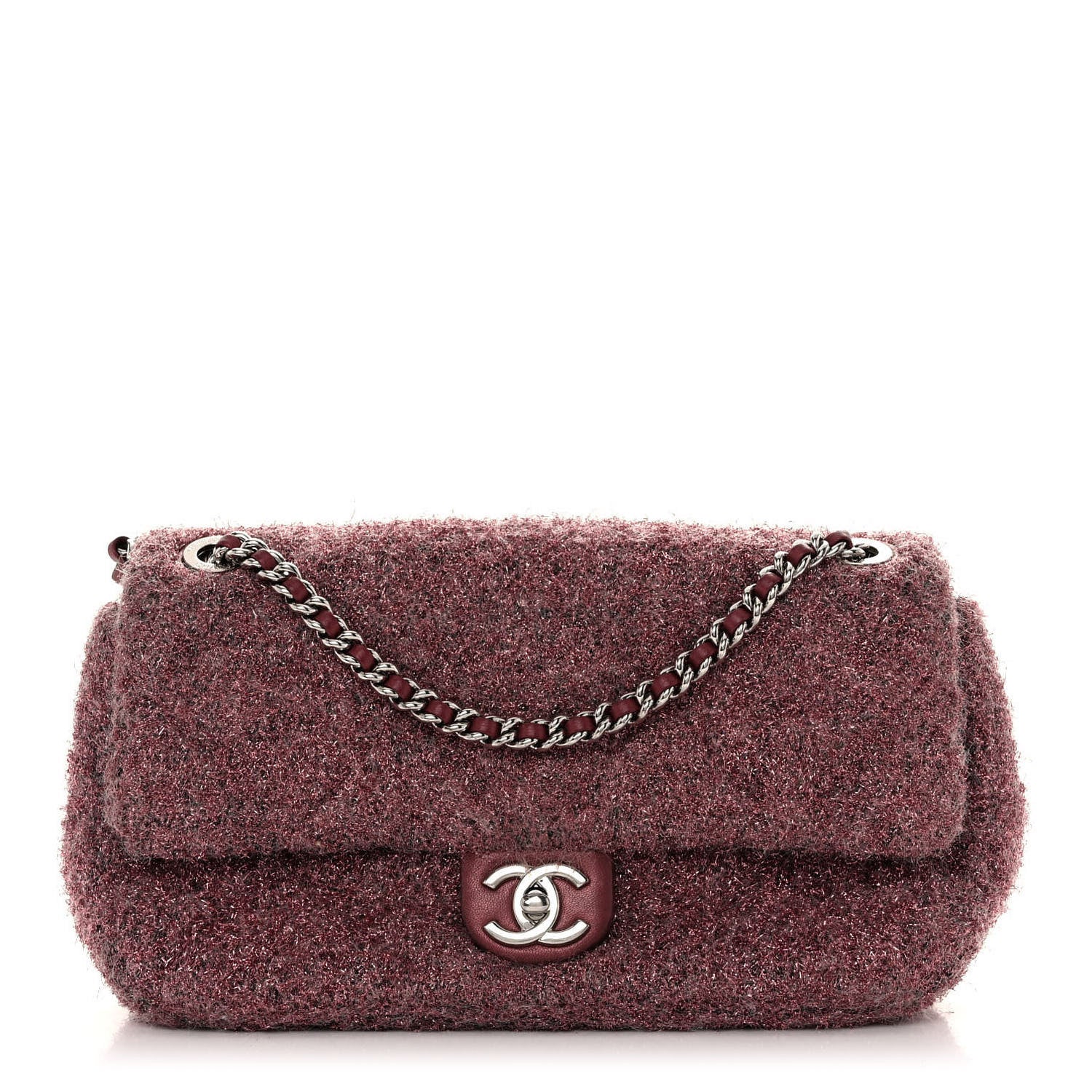 Chanel Lurex Knit Medium Pluto Glitter Flap Pink 1 of 16