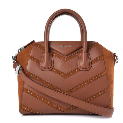 Givenchy Calfskin Suede Small Studded Chevron Antigona Cognac 1 of 10