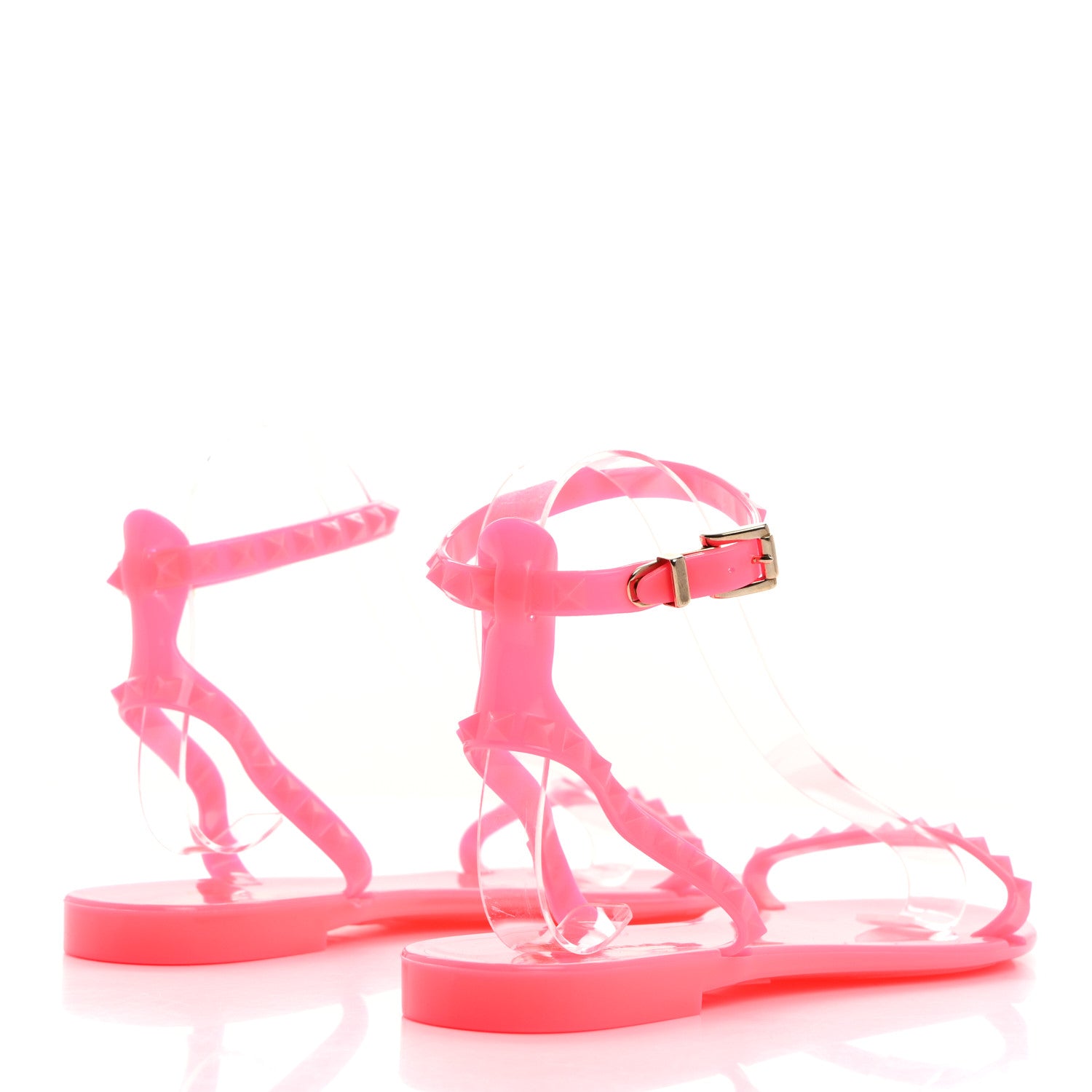 Valentino Garavani PVC Jelly Rockstud Ankle Strap Flat Sandals 37 Fuxia Fluo 4 of 7