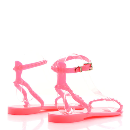 Valentino Garavani PVC Jelly Rockstud Ankle Strap Flat Sandals 37 Fuxia Fluo 4 of 7