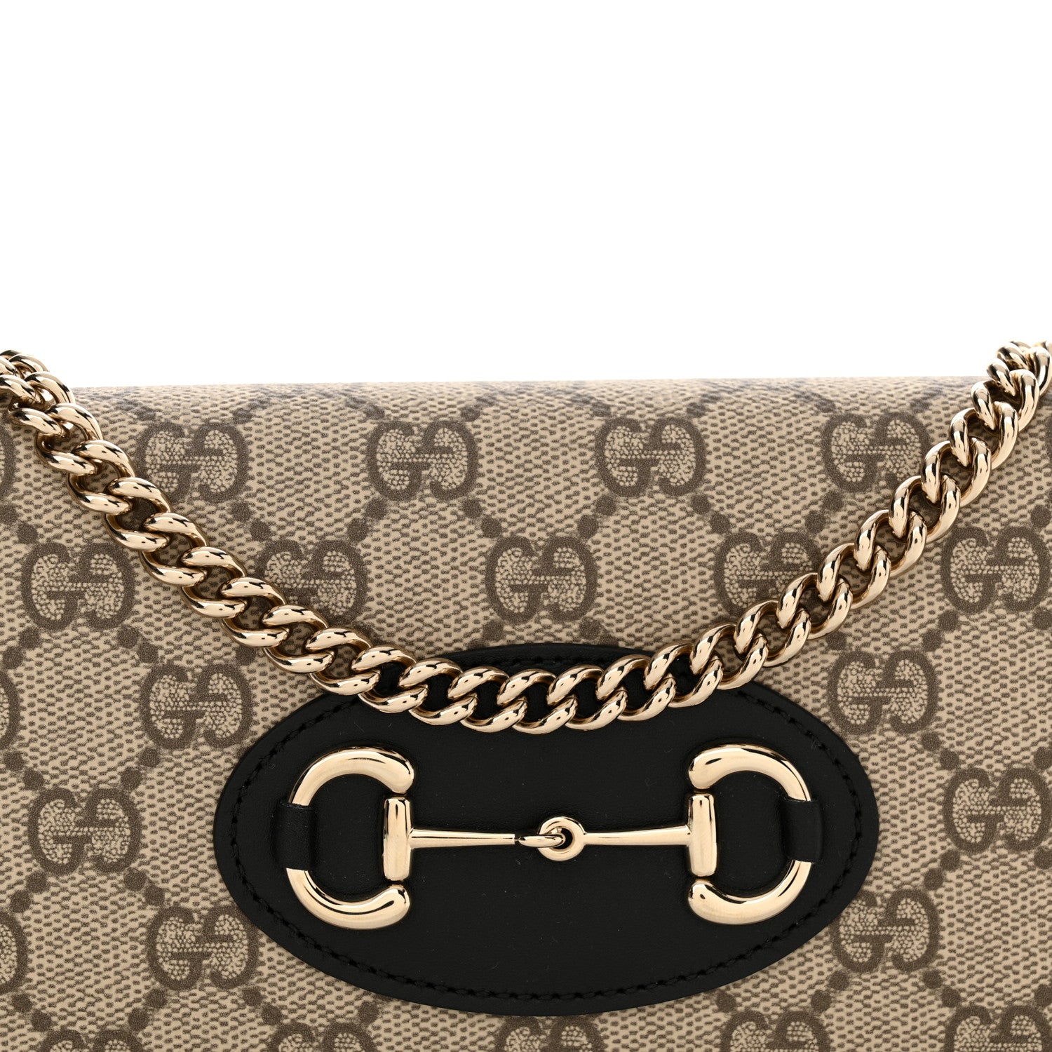 Gucci GG Supreme Monogram Azalea Calfskin Horsebit 1955 Wallet On Chain Beige Black 8 of 11