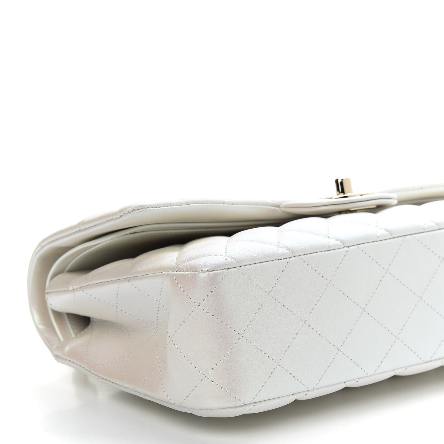 Iridescent Calfskin Quilted Medium Double Flap White