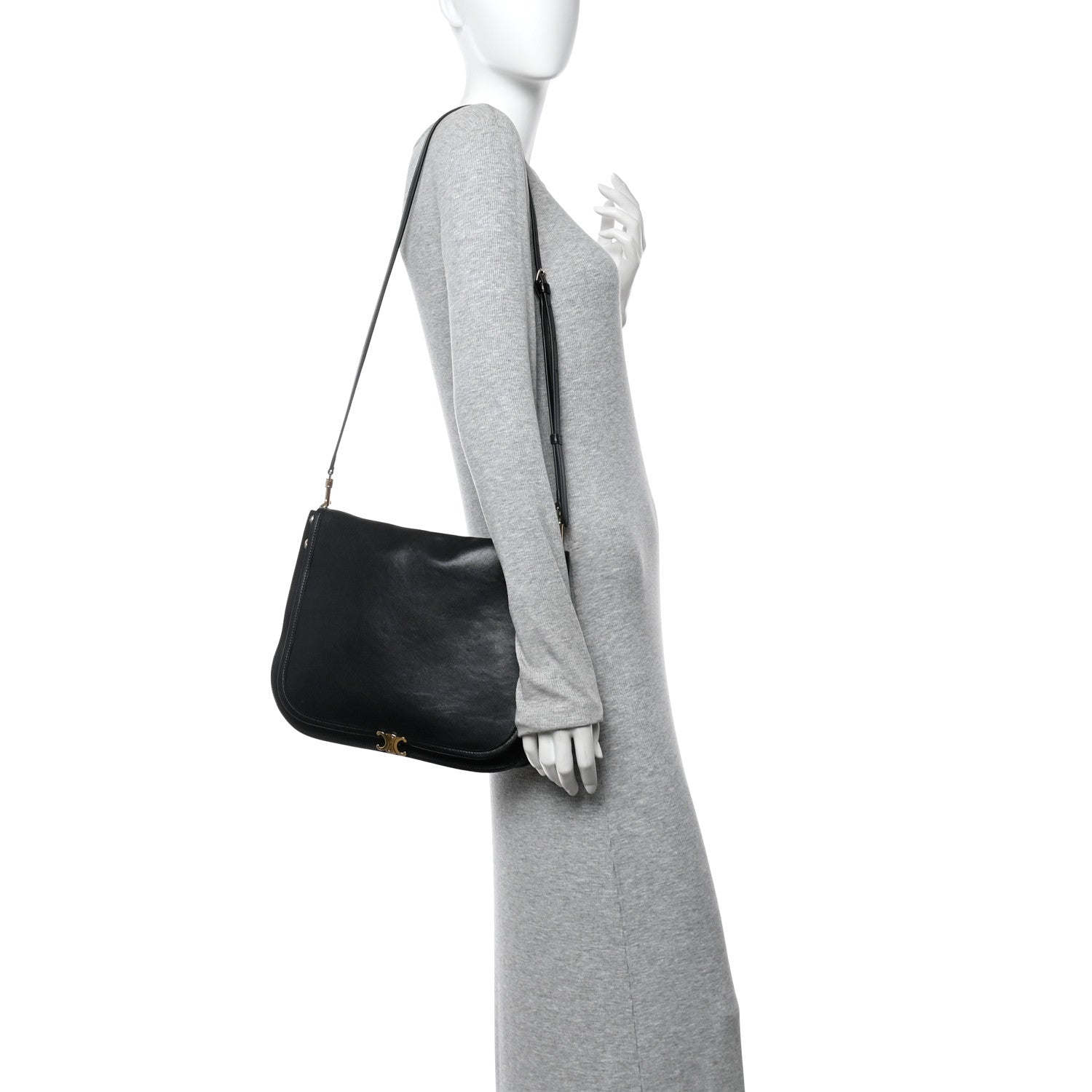 Celine Shiny Lambskin Soft Triomphe Besace Bag Black 2 of 9