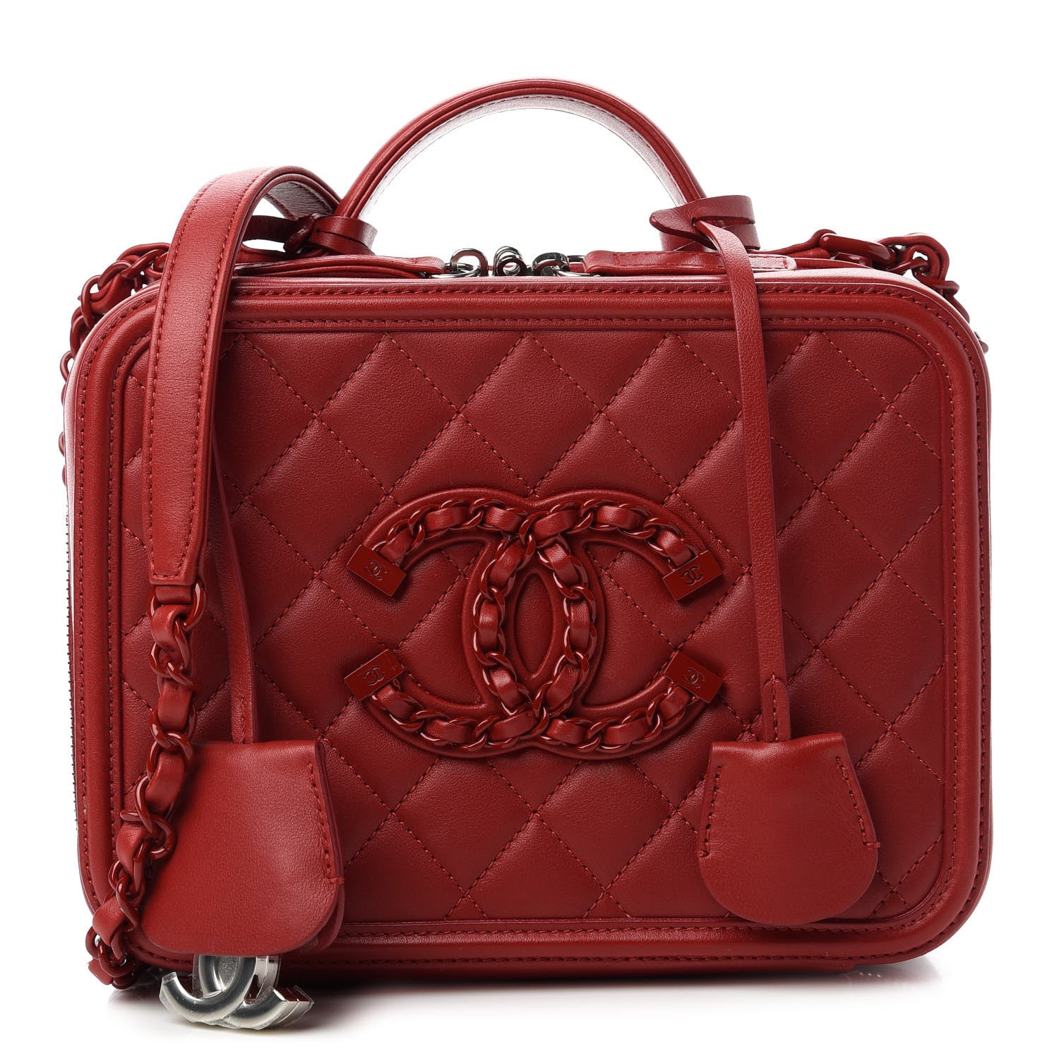 Chanel Calfskin Quilted Medium CC Filigree Vanity Case Red 1 of 10