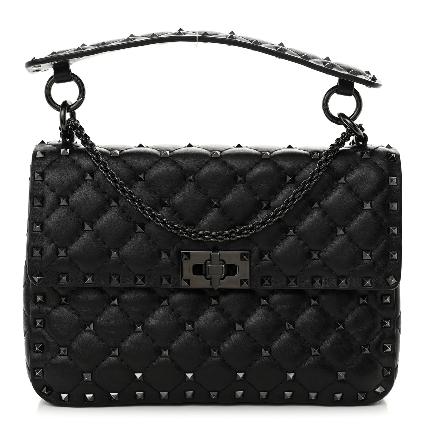 Lambskin Monochrome Medium Rockstud Spike Shoulder Bag Black