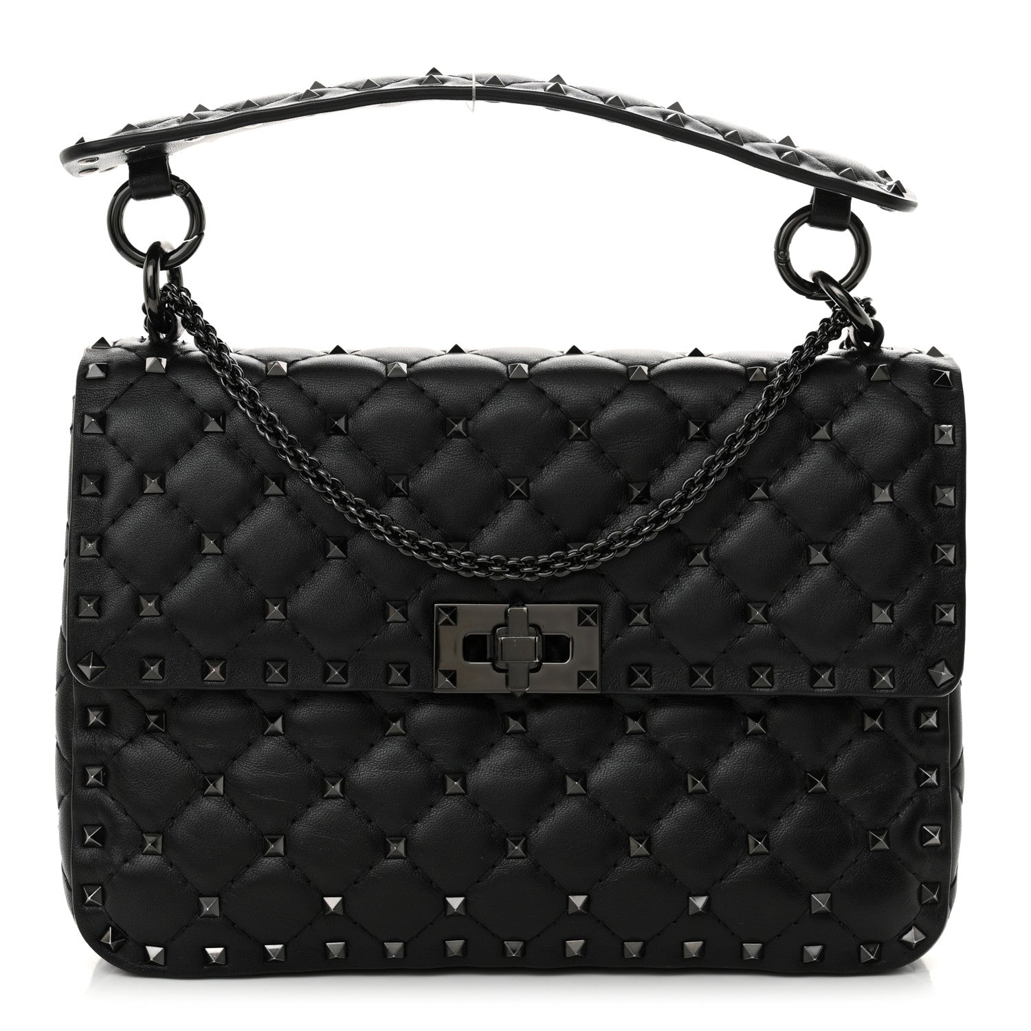Valentino Garavani Lambskin Monochrome Medium Rockstud Spike Shoulder Bag Black 1 of 10