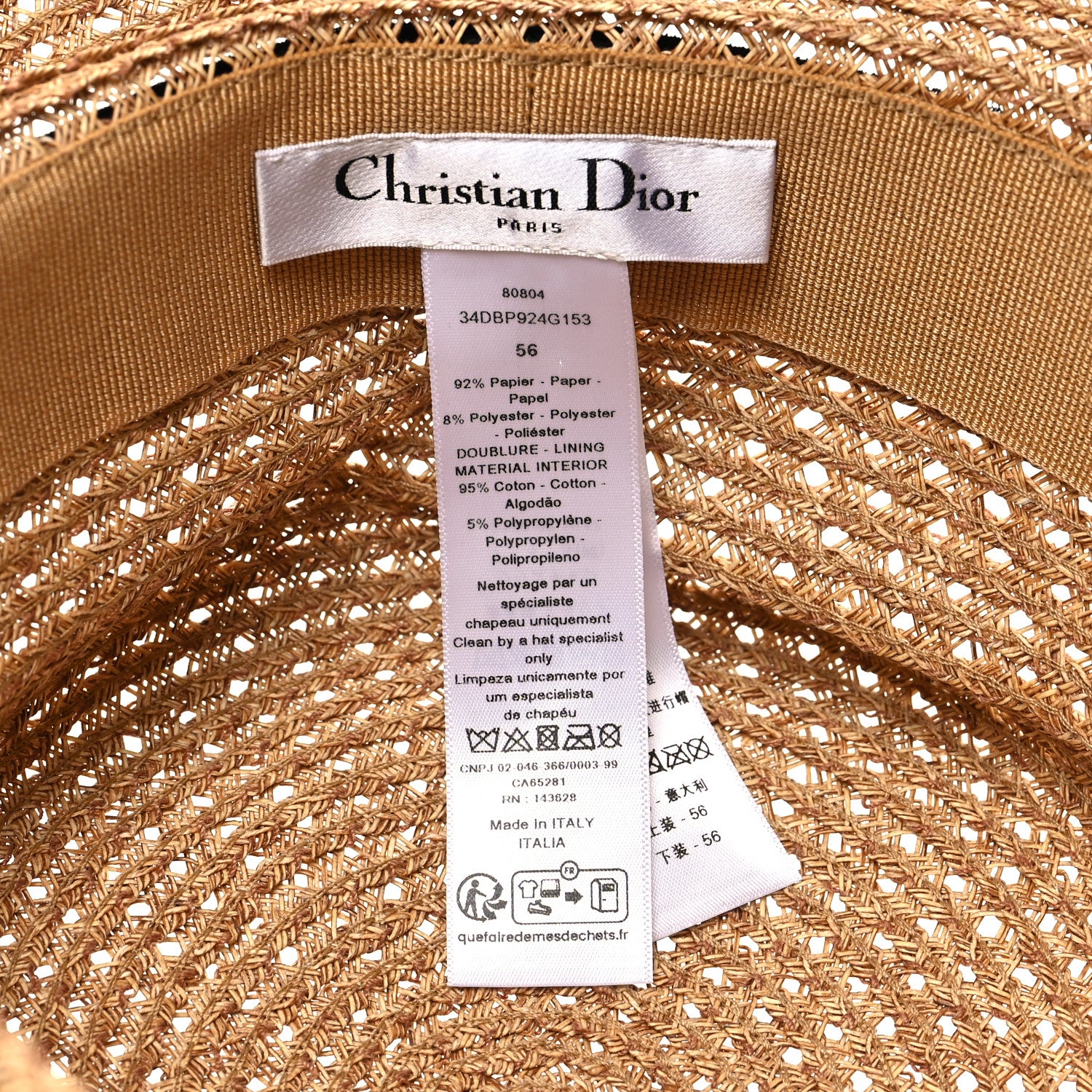 Christian Dior Straw Embroidered D-Bobby Large Brim Hat 56 Natural Fuchsia Black 7 of 7