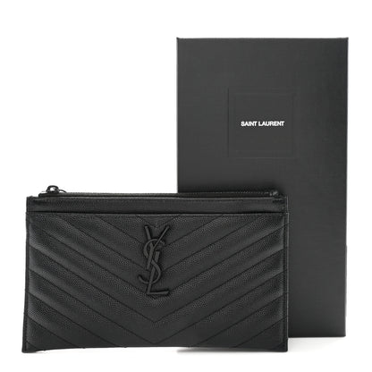 Saint Laurent Grain De Poudre Chevron Monogram Monochrome Bill Pouch Black 8 of 8
