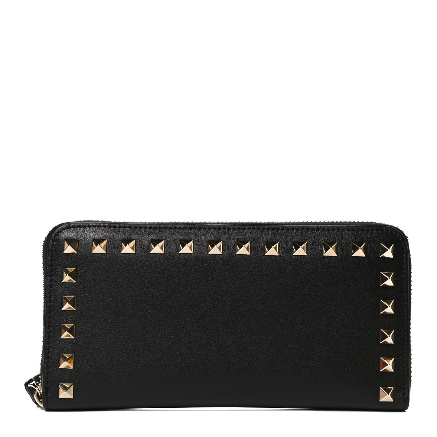 Pebbled Calfskin Rockstud Zip Around Wallet Black