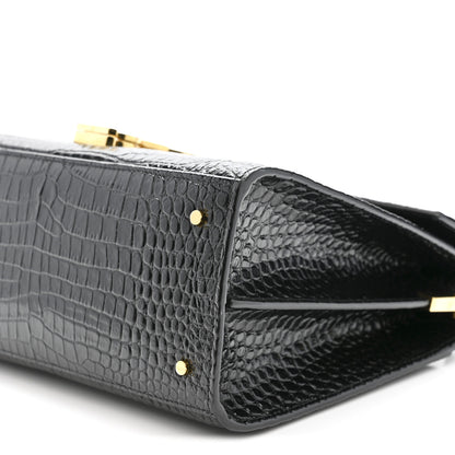 Saint Laurent Calfskin Crocodile Embossed Medium Classic Monogram Cassandra Top Handle Black 10 of 11
