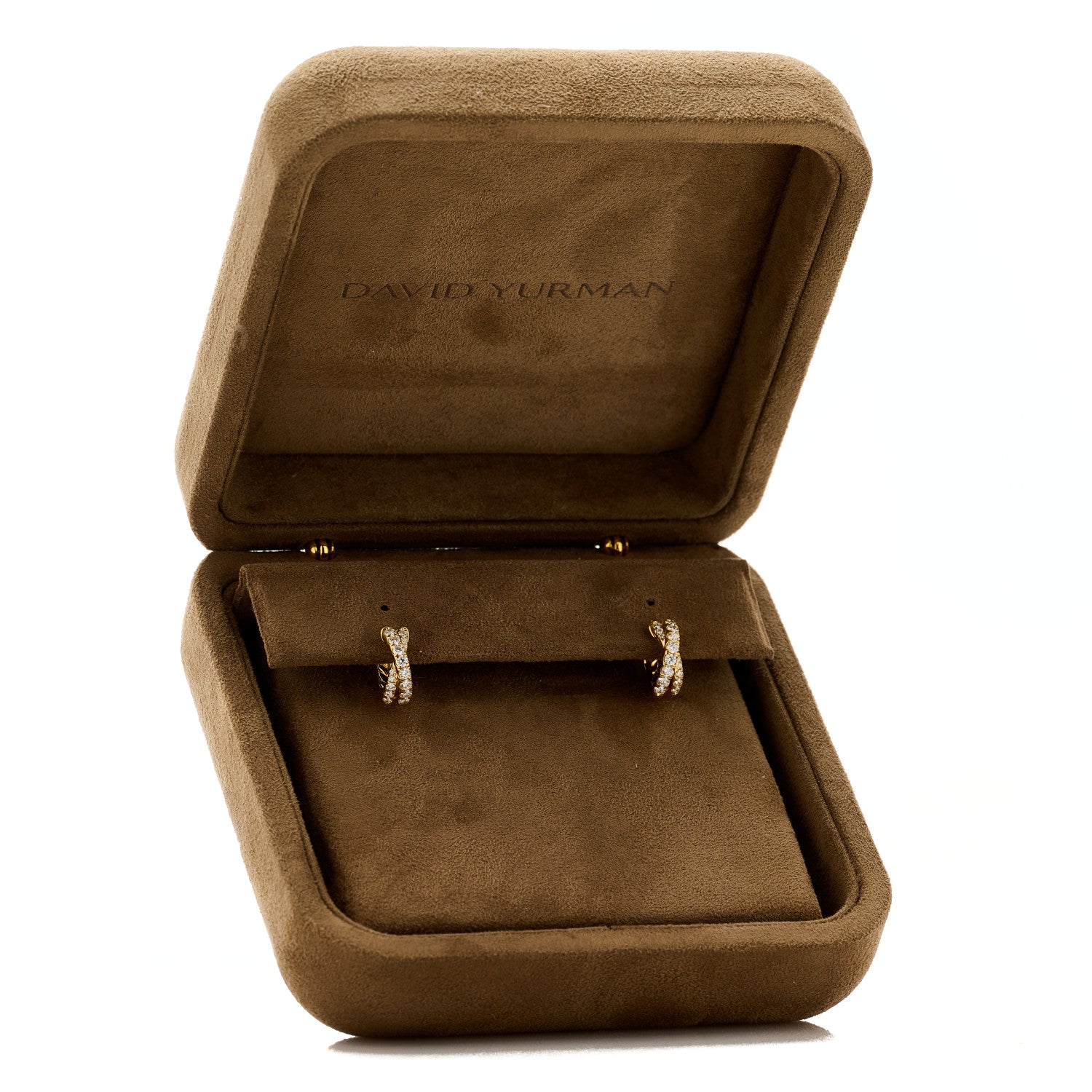 David Yurman 18K Yellow Gold Diamond Crossover Pave Hoop Earrings 4 of 4