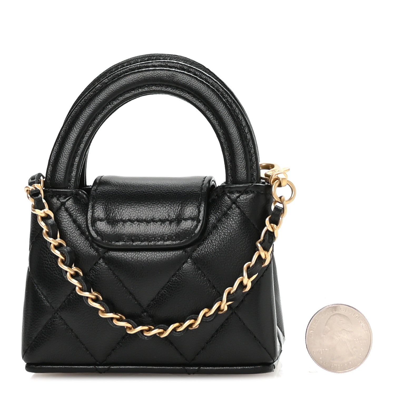 Chanel Shiny Lambskin Quilted Mini Kelly Bag Charm Black 2 of 6