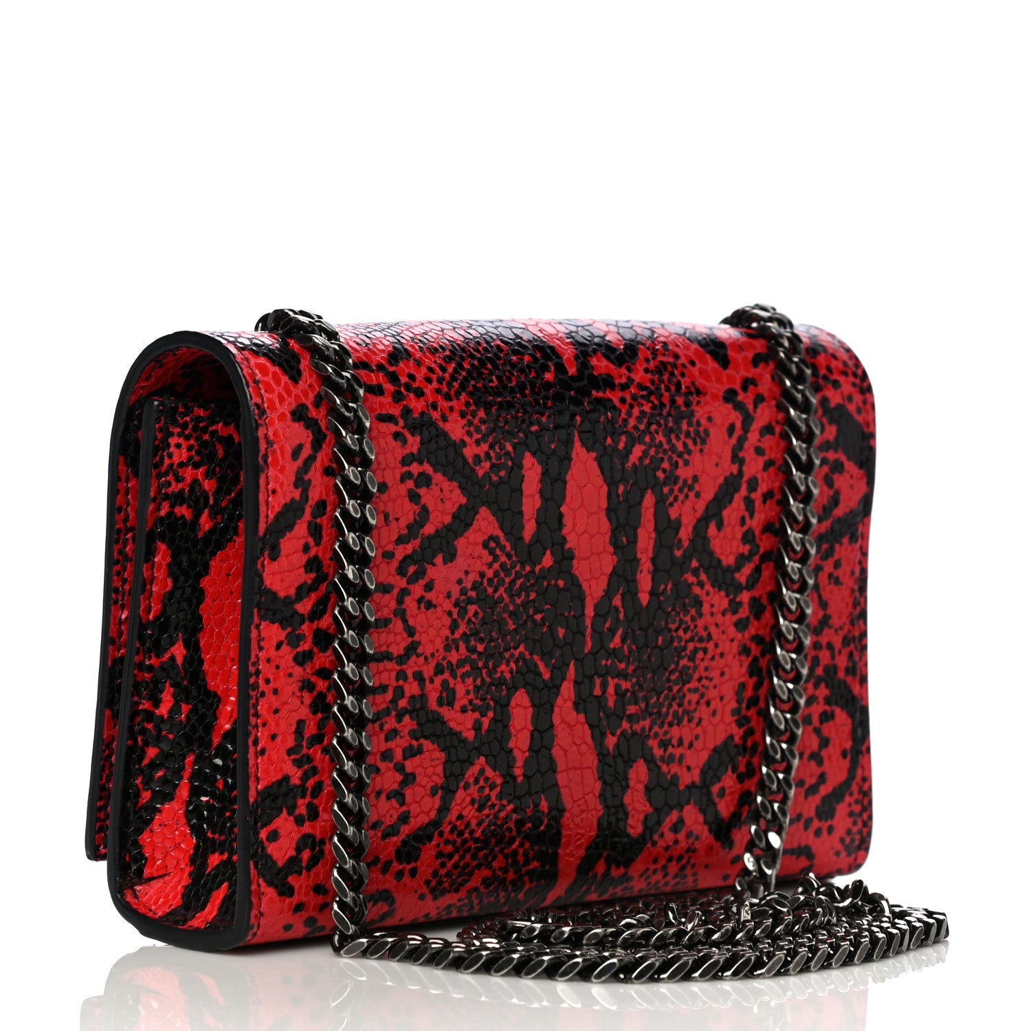 Saint Laurent Calfskin Snakeskin Embossed Small Classic Monogram Kate Tassel Satchel Red Black 2 of 8