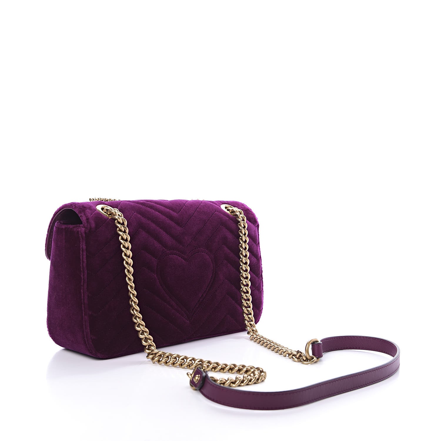 Gucci Velvet Matelasse Embroidered Small GG Marmont Shoulder Bag Fuchsia Violet Cyclamen 3 of 10