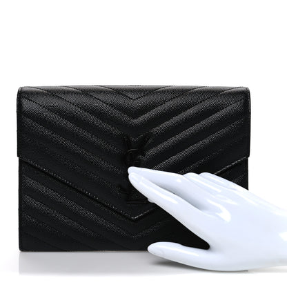 Saint Laurent Grain De Poudre Matelasse Chevron Monogram Monochrome Envelope Clutch Black 2 of 7