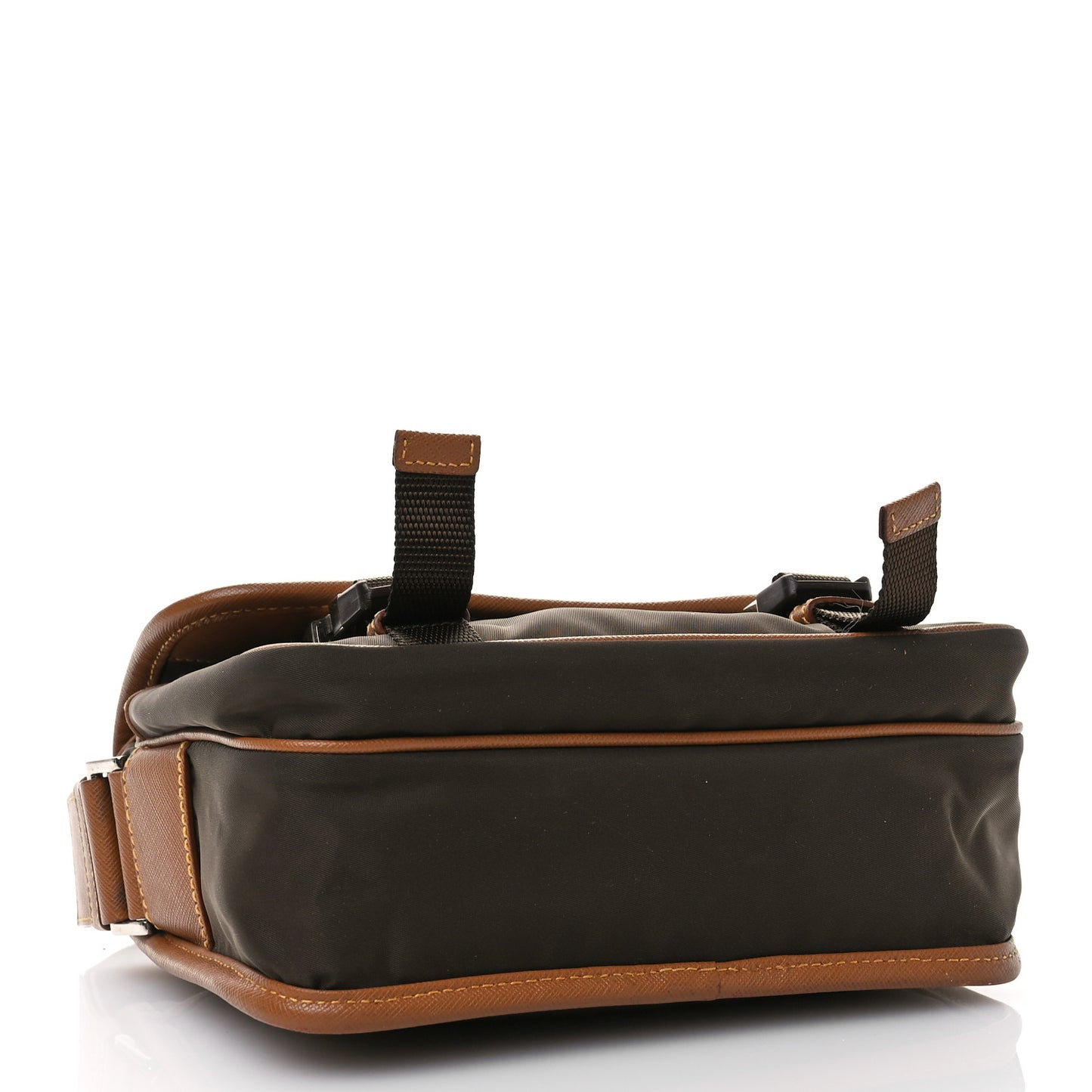 Re-Nylon Saffiano Pocket Double Snap Buckle Shoulder Bag Bruciato Caramel