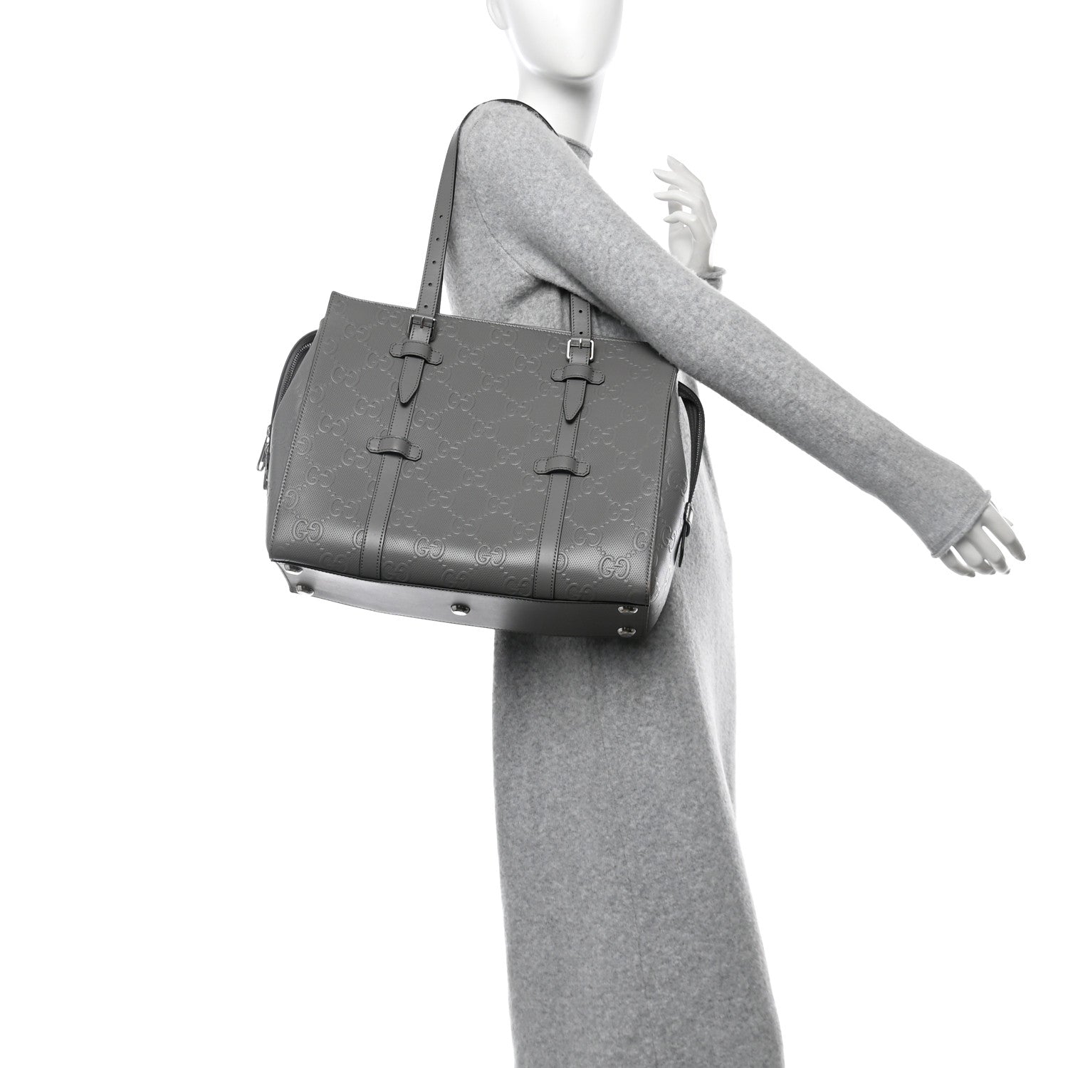 Gucci Calfskin GG Tennis Embossed Tote Bag Dusty Grey 2 of 12