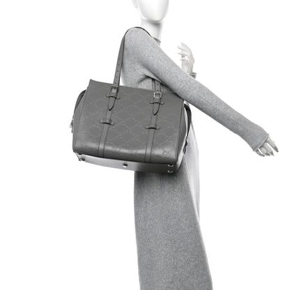 Gucci Calfskin GG Tennis Embossed Tote Bag Dusty Grey 2 of 12