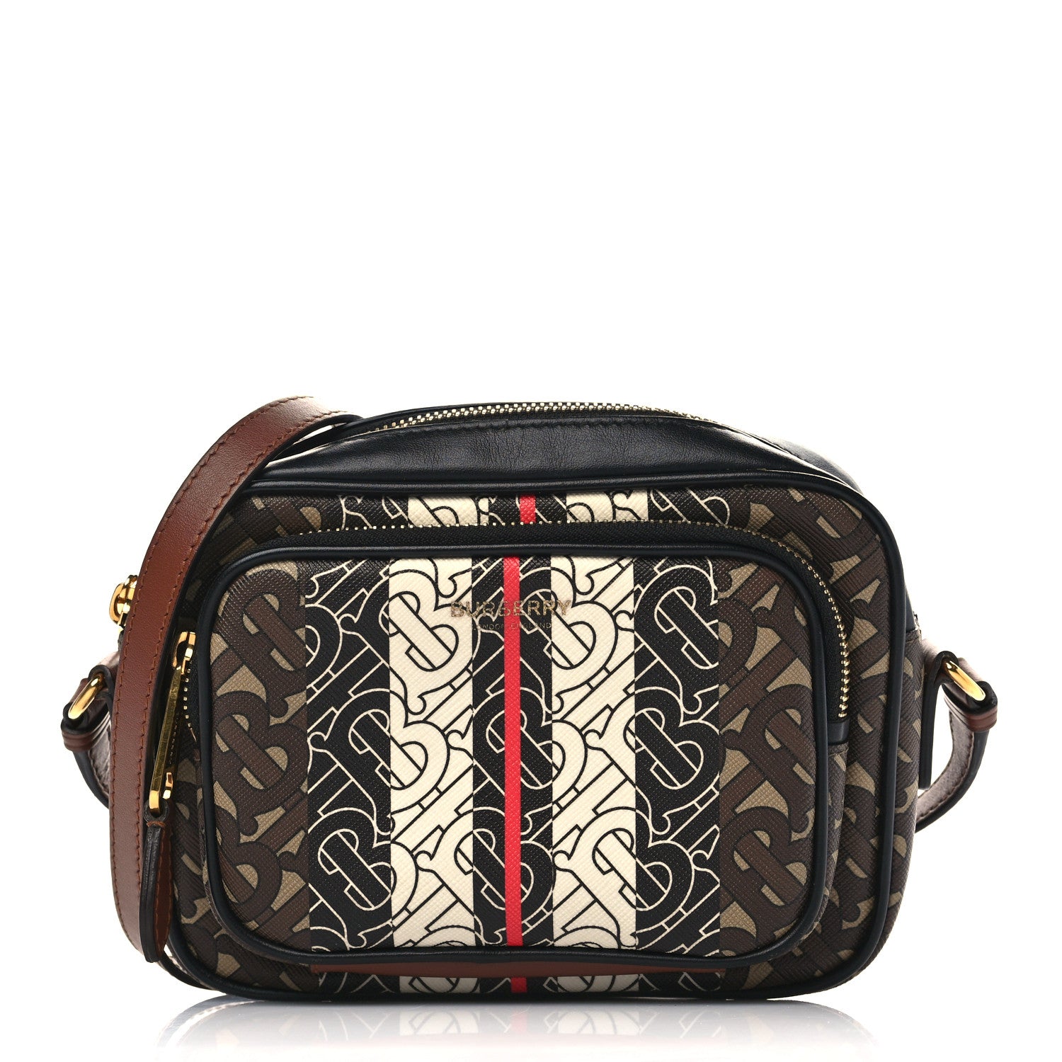 Burberry E-Canvas Monogram Stripe Camera Bag Bridle Brown 1 of 7
