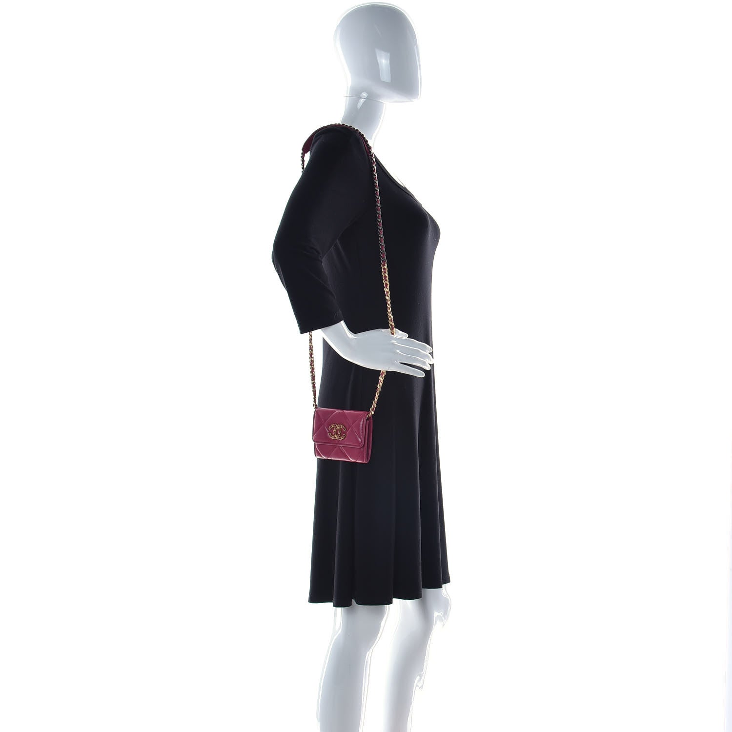 Chanel Lambskin Quilted Chanel 19 Flap Coin Purse With Chain Dark Pink 2 of 15