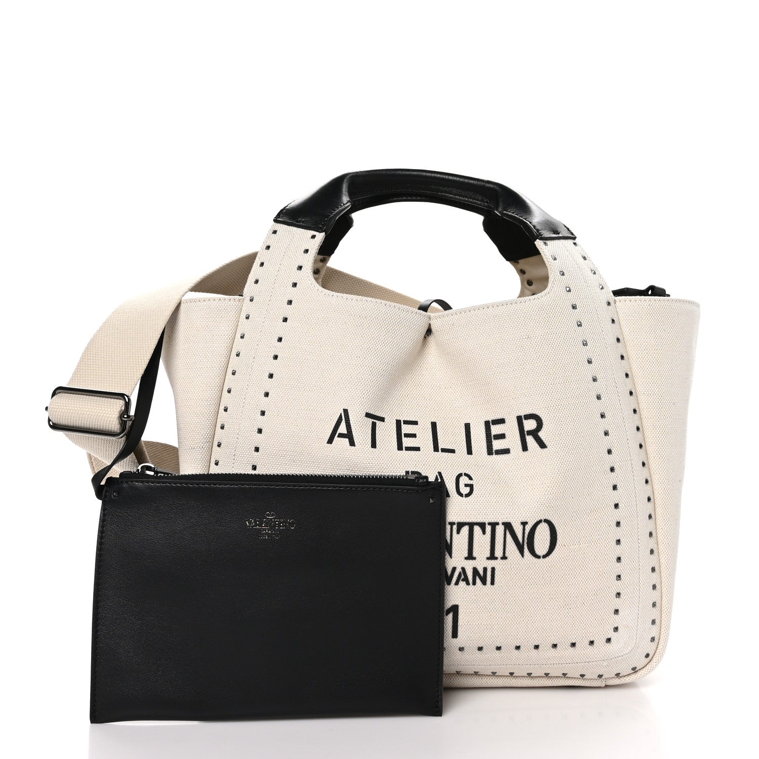 Valentino Garavani Canvas Atelier 01 Metal Stitch Edition Medium Tote Bag Naturale Black 3 of 10