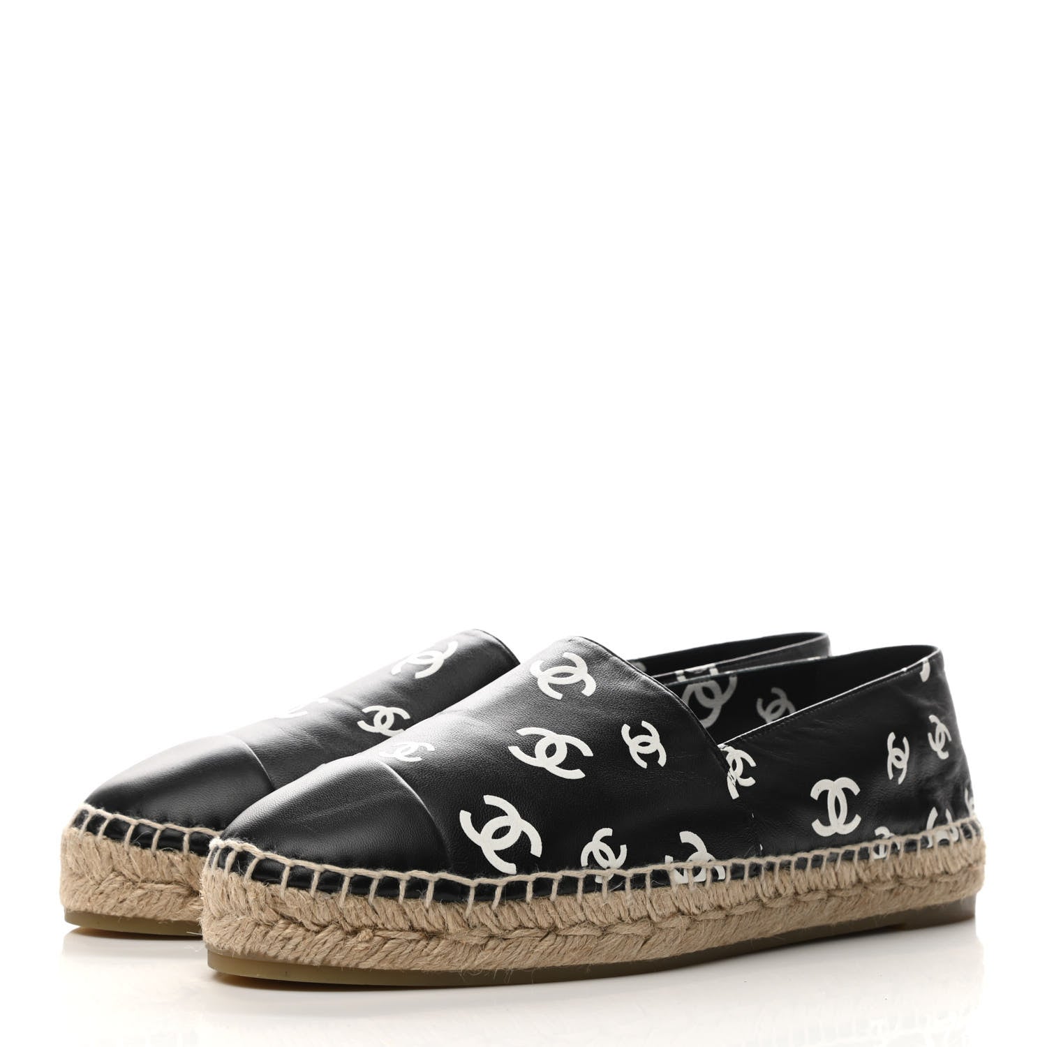 Chanel Lambskin Printed CC Espadrilles 41 Black White 3 of 10