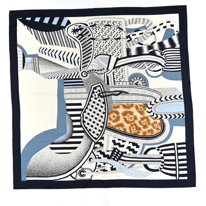 Hermes Cashmere Silk La Selle Imaginaire Shawl 140 Marine White 1 of 4