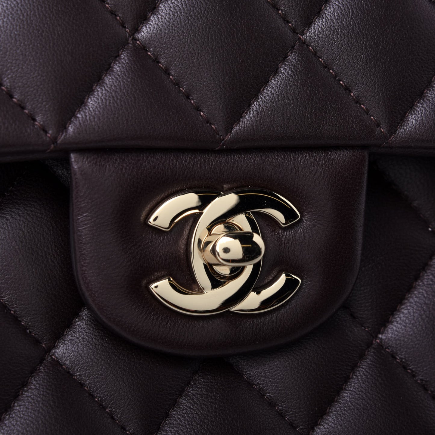Lambskin Quilted Small Double Flap Dark Brown