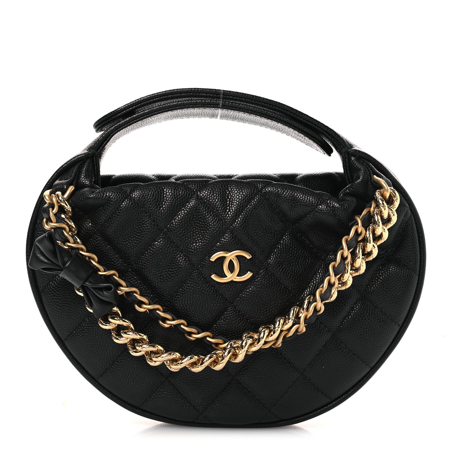Chanel Shiny Caviar Quilted Bow Pouch Hobo Black 1 of 10