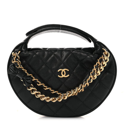Chanel Shiny Caviar Quilted Bow Pouch Hobo Black 1 of 10