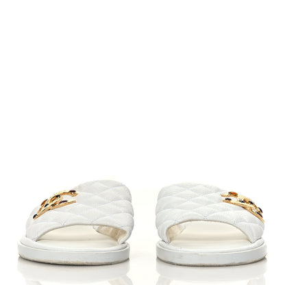 Chanel Shiny Goatskin Quilted CC Mules Sandals 37.5 White 2 of 8