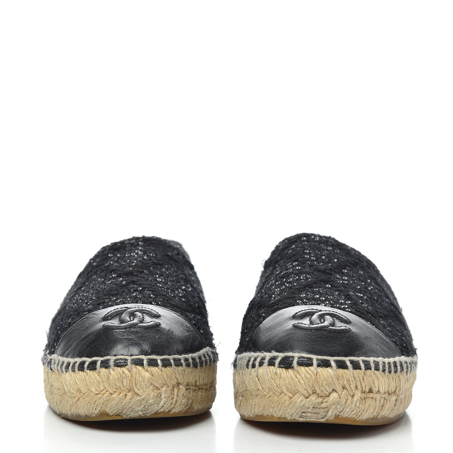 Tweed Patent Goatskin Sequin CC Espadrilles 38 Black