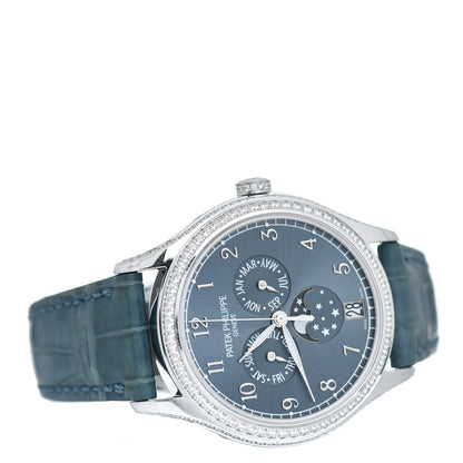 Patek Philippe 18K White Gold Alligator Diamond Bezel 38mm Annual Calendar Automatic Watch Blue 4947G-001 2 of 6