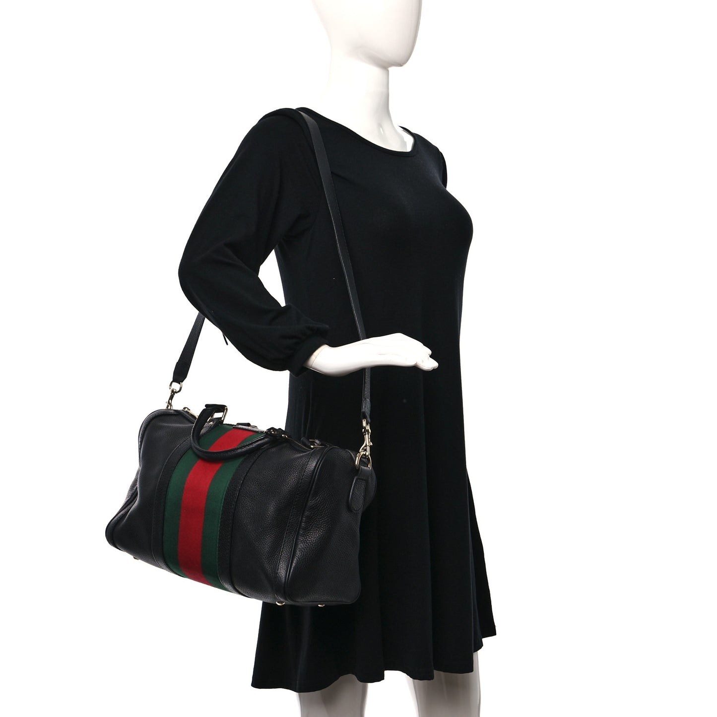 Calfskin Vintage Web Medium Boston Black