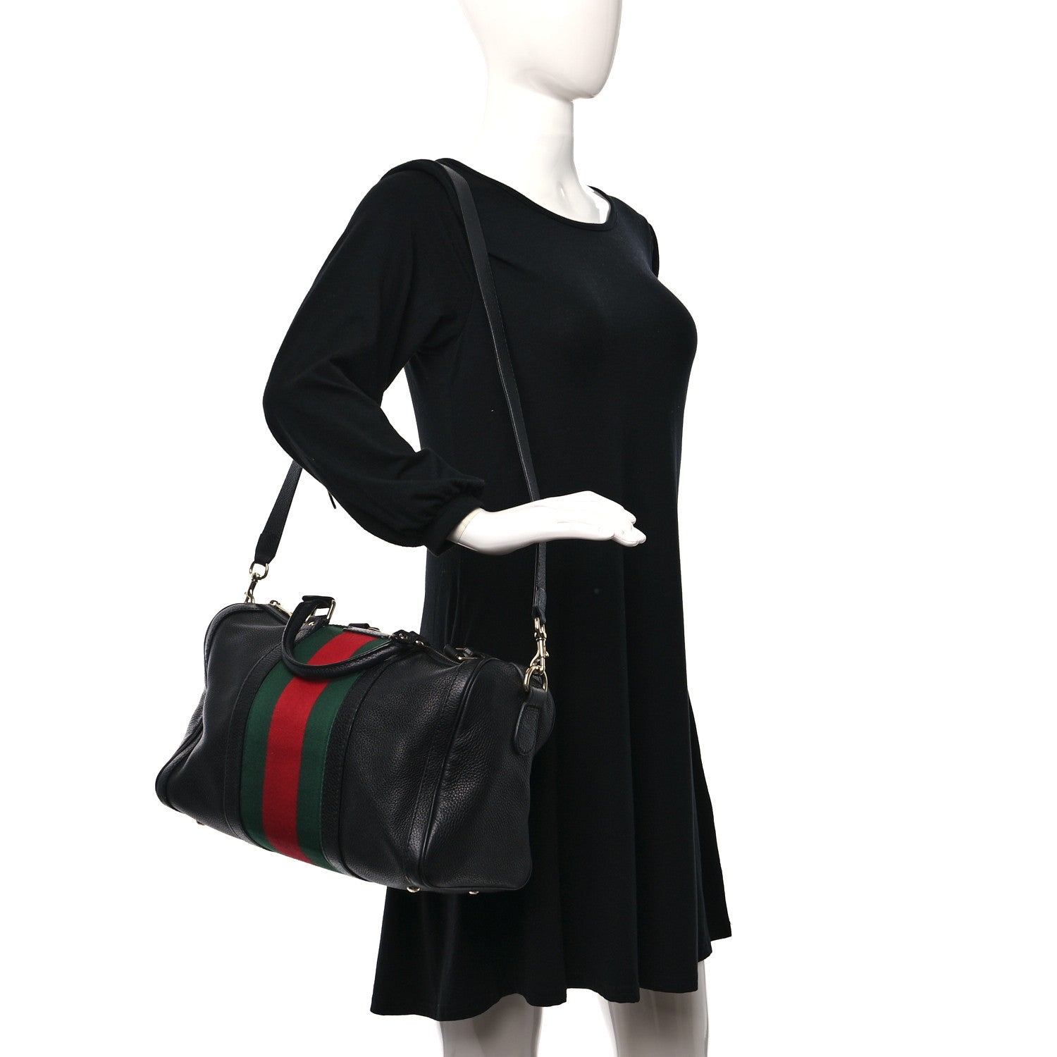 Gucci Calfskin Vintage Web Medium Boston Black 2 of 10