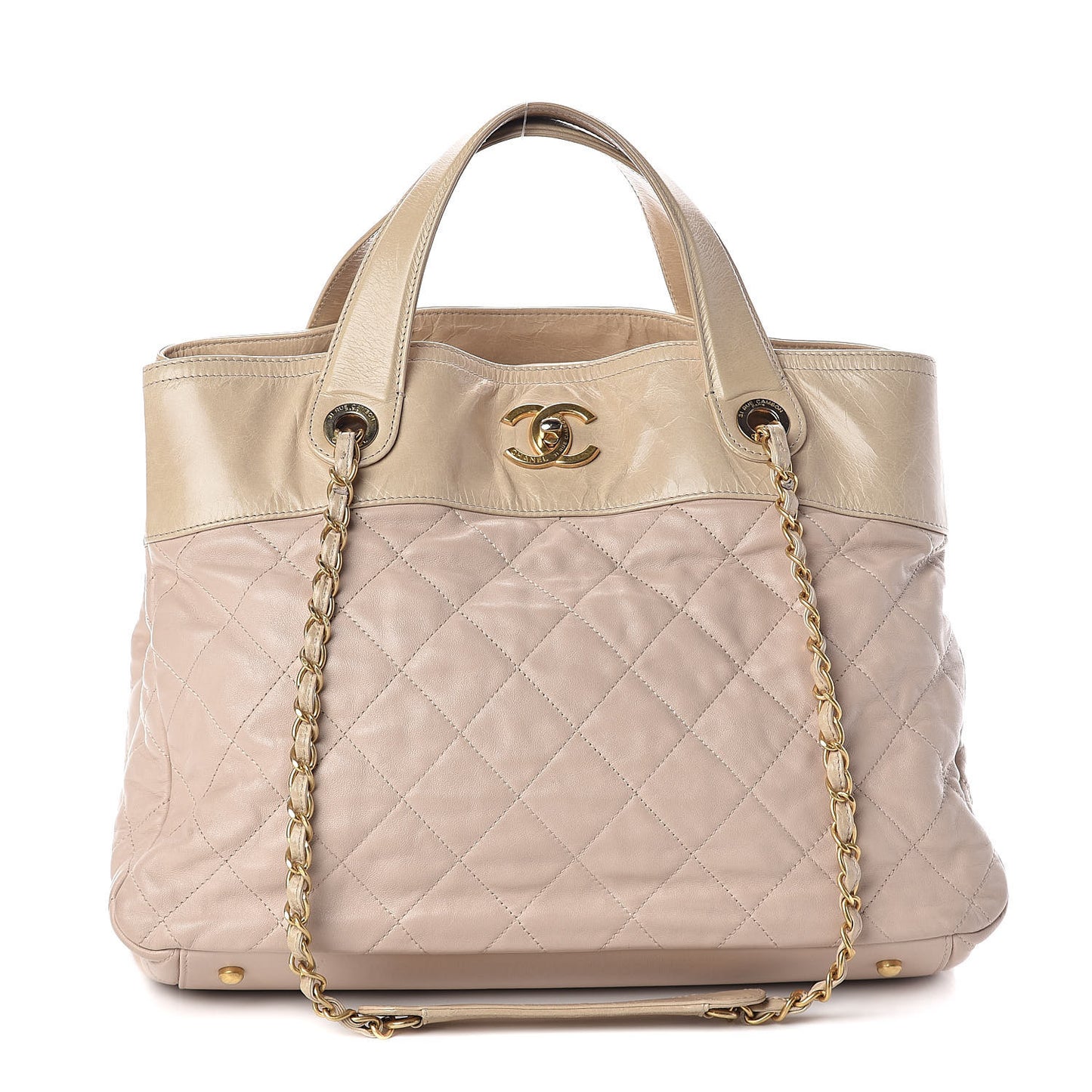 Iridescent Calfskin Large In the Mix Tote Beige