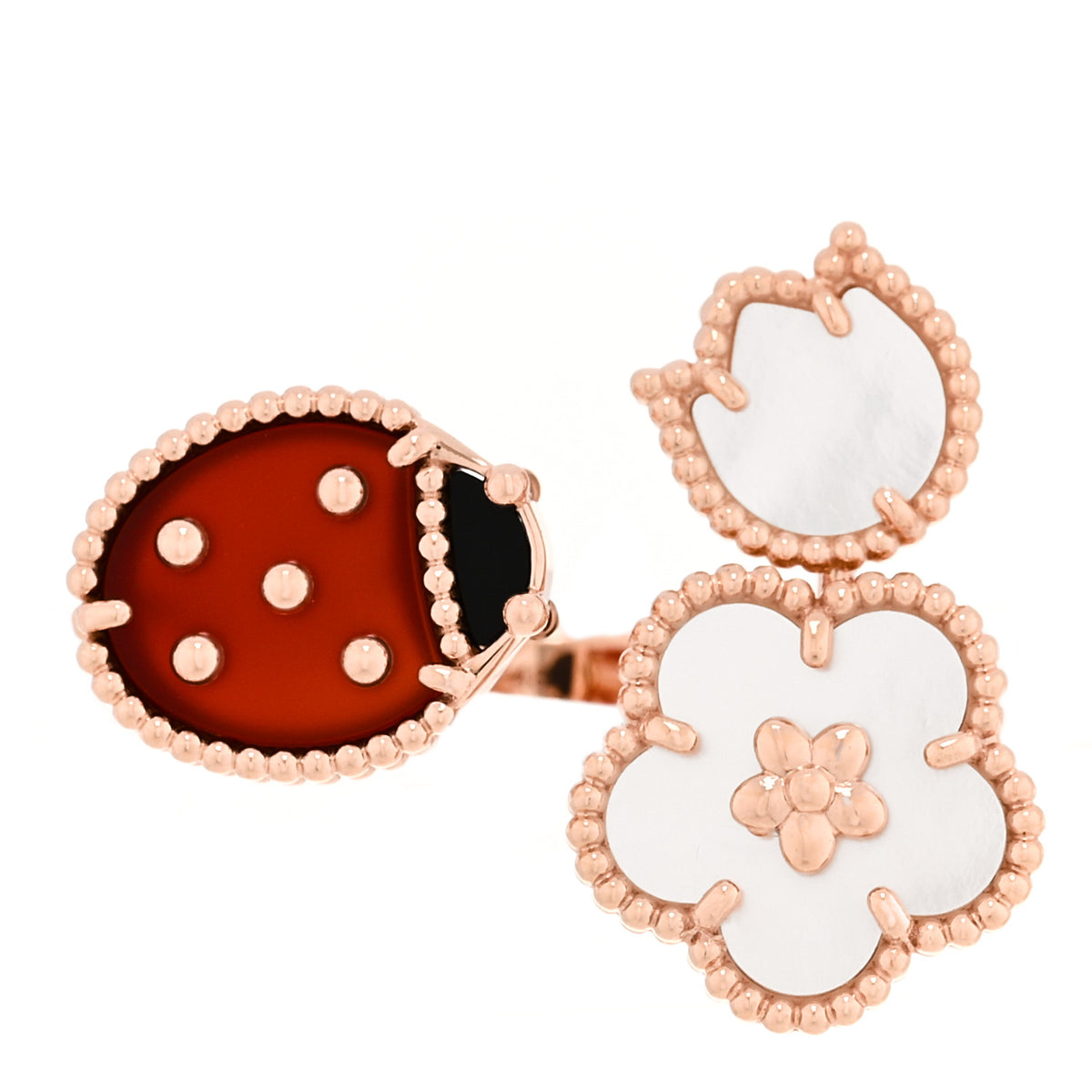 18K Rose Gold Mother of Pearl Carnelian Black Onyx Lucky Spring Between the Finger Ring 48 4.5