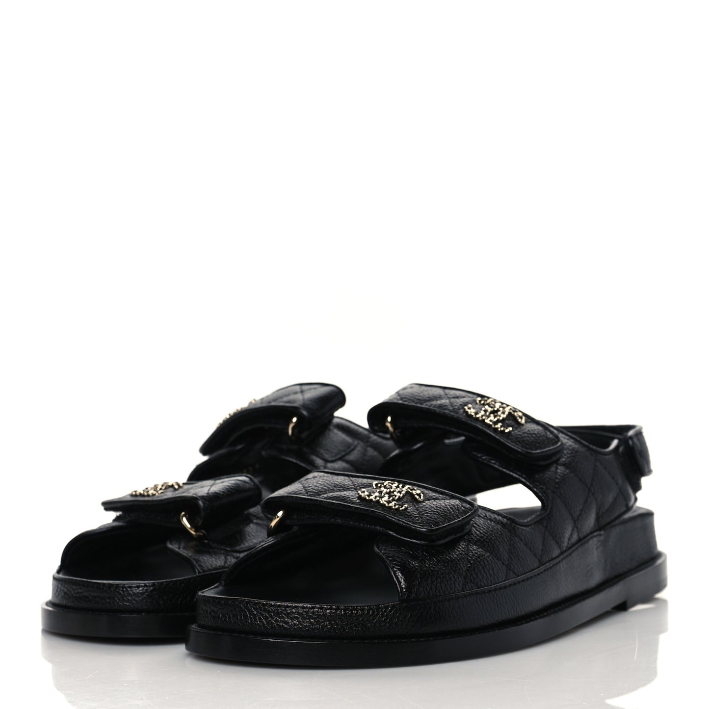 Grained Calfskin Velcro Dad Sandals 38.5 Black