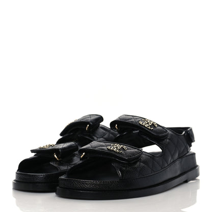 Chanel Grained Calfskin Velcro Dad Sandals 38.5 Black 3 of 9