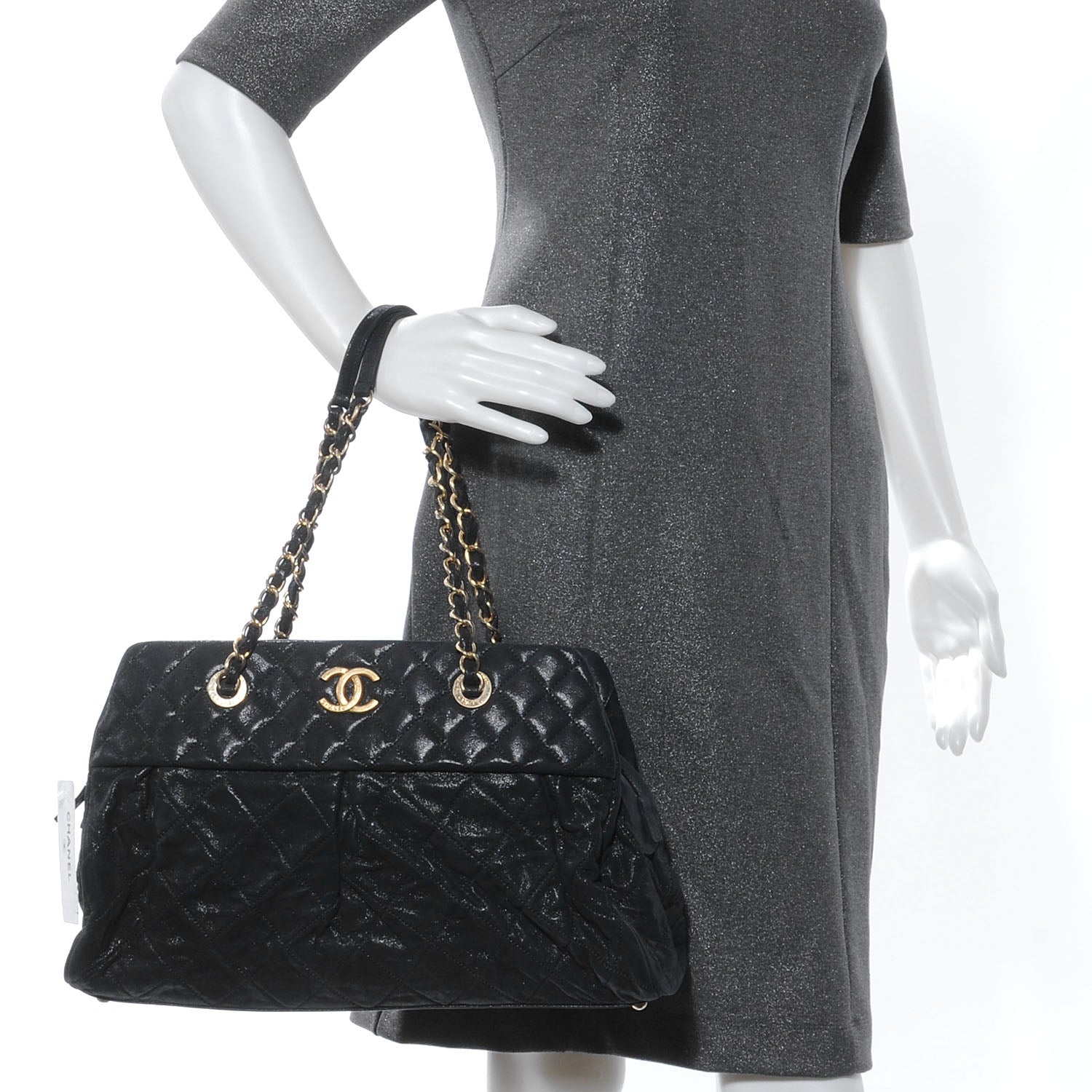 Chanel Iridescent Calfskin Chic Quilt Bowling Bag Black 2 of 7