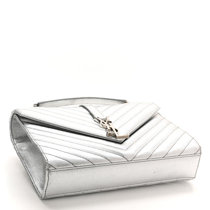 Saint Laurent Metallic Grain De Poudre Matelasse Chevron Medium Monogram Satchel Silver 4 of 11