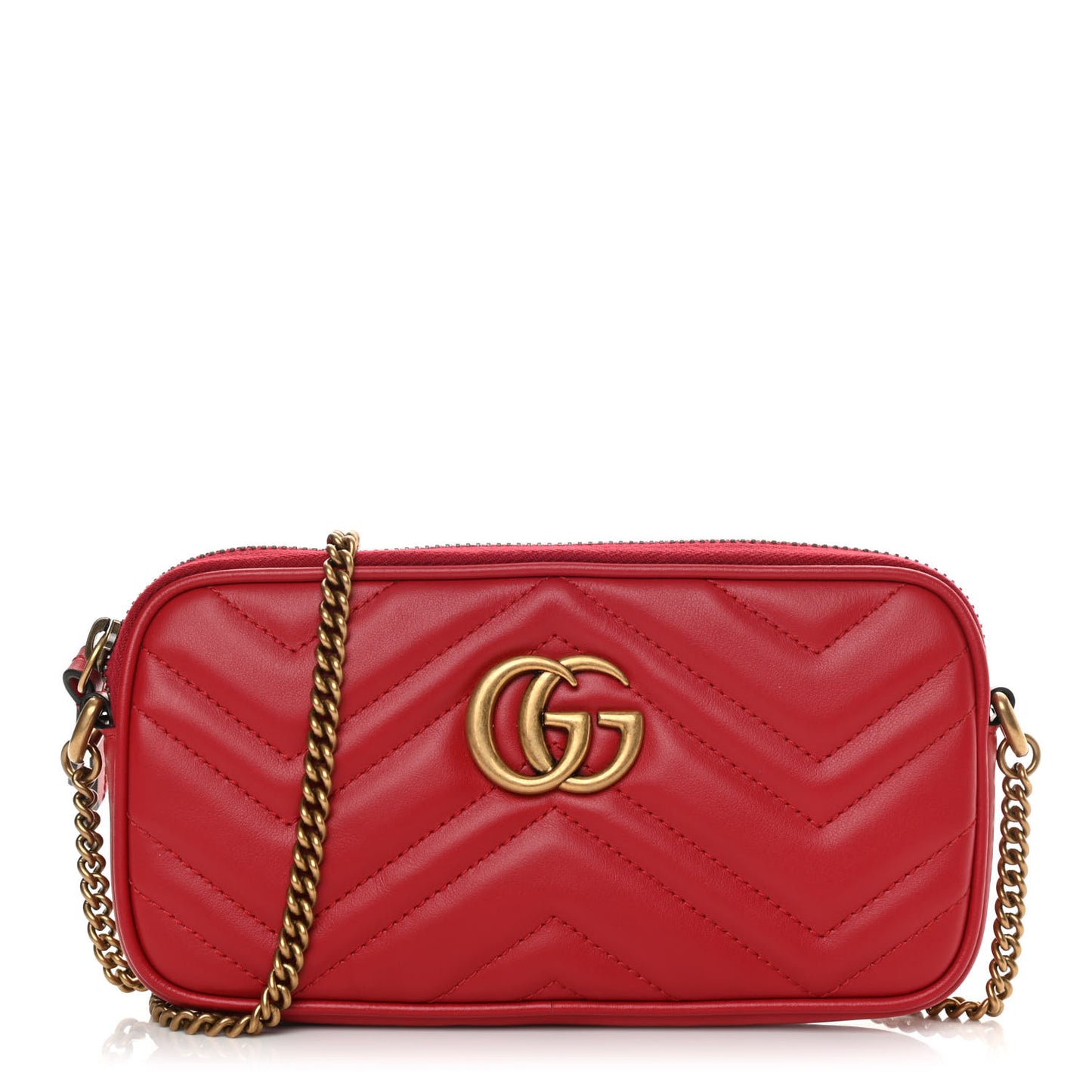 Calfskin Matelasse Mini GG Marmont Chain Crossbody Bag Hibiscus Red